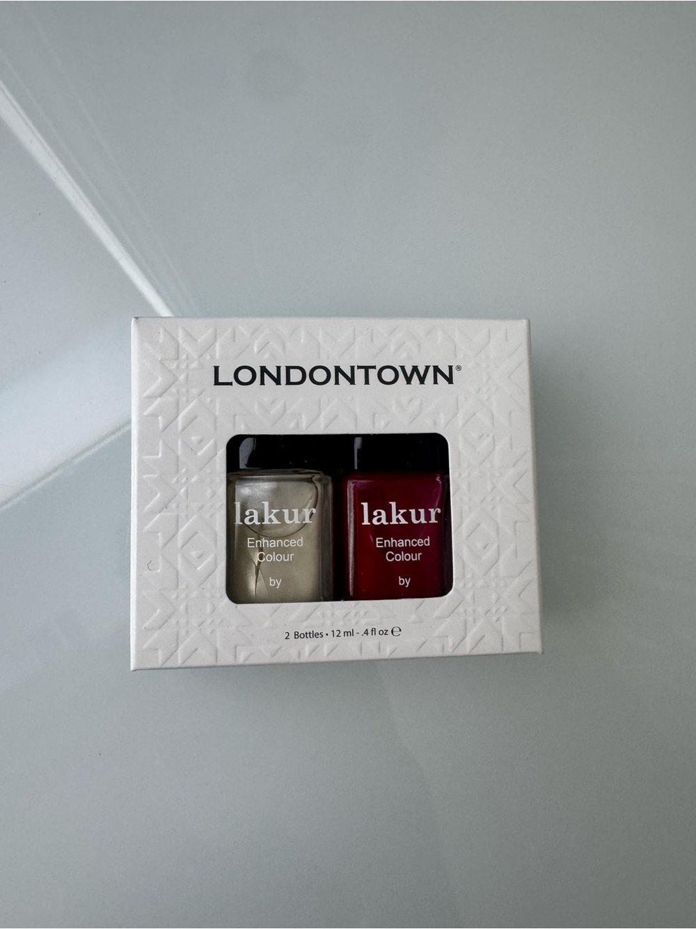 Londontown Lakur Red, Champagne Gold Enhanced Colour Nail Polish Set of 2 Bundle